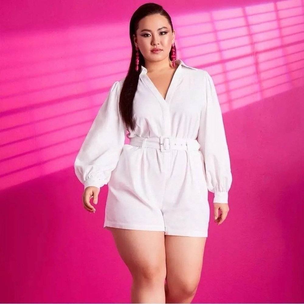 Eloquii White Linen Blend Belted Romper Size 18
